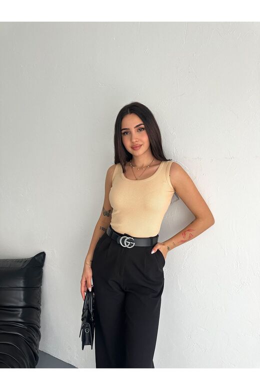 Halter Yaka Esnek Fitilli Kaşkorse Kumaş Atlet