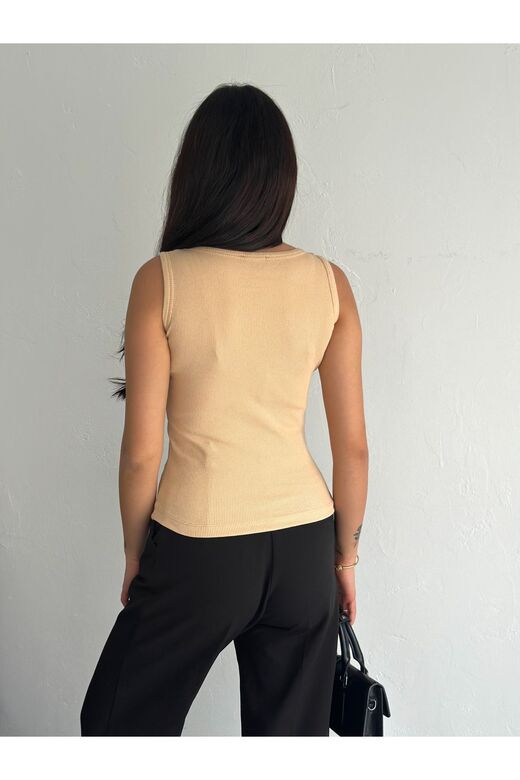 Halter Yaka Esnek Fitilli Kaşkorse Kumaş Atlet