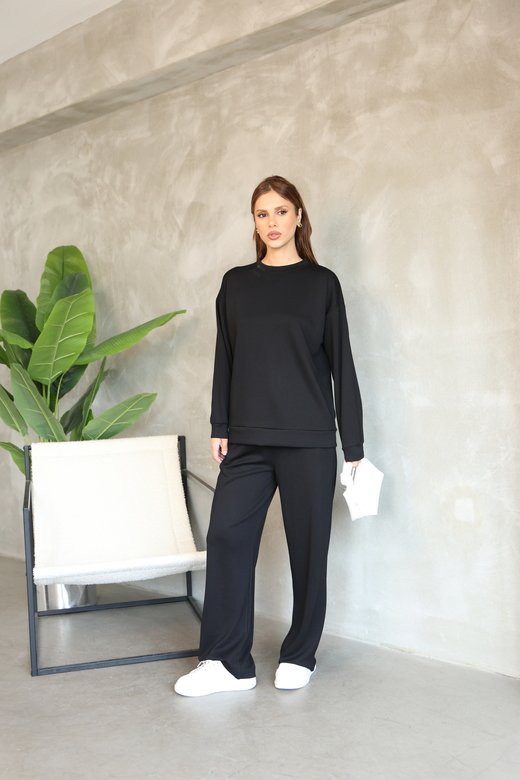 Oversize Bisiklet Yaka Geniş Paça Modal Kumaş Eşofman Takım
