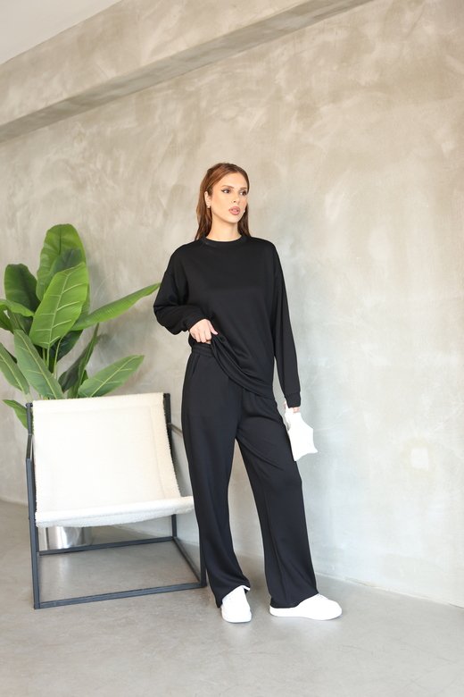 Oversize Bisiklet Yaka Geniş Paça Modal Kumaş Eşofman Takım