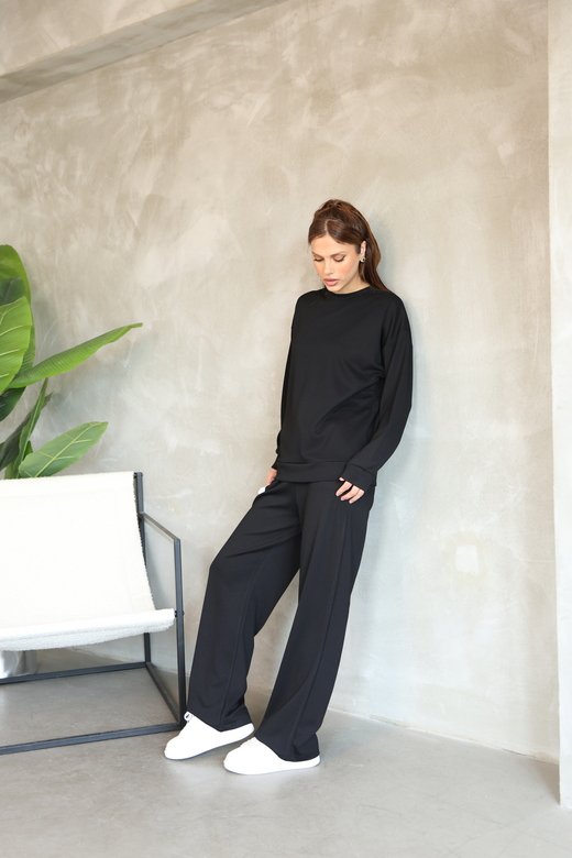 Oversize Bisiklet Yaka Geniş Paça Modal Kumaş Eşofman Takım