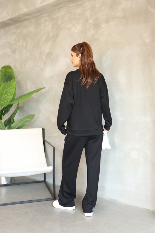 Oversize Bisiklet Yaka Geniş Paça Modal Kumaş Eşofman Takım