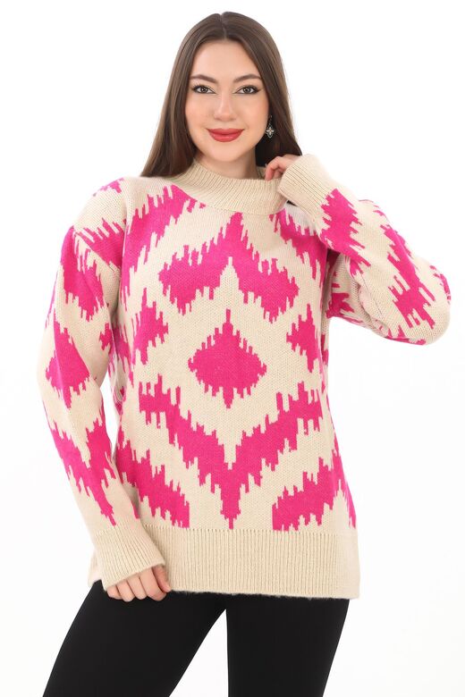 Oversize Örme Detaylı Balıkçı Yaka Yumuşak Triko Kazak