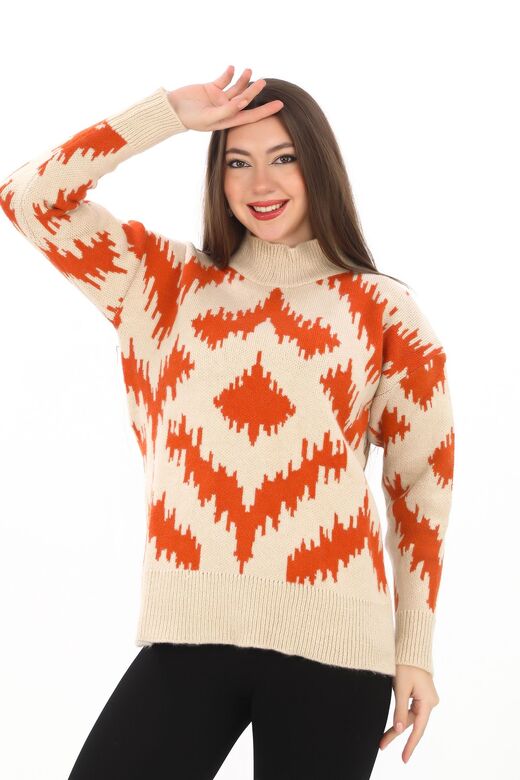 Oversize Örme Detaylı Balıkçı Yaka Yumuşak Triko Kazak