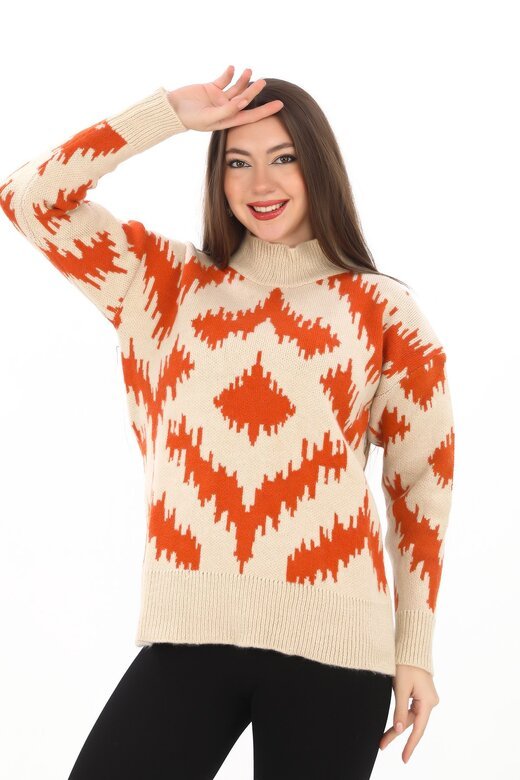 Oversize Örme Detaylı Balıkçı Yaka Yumuşak Triko Kazak