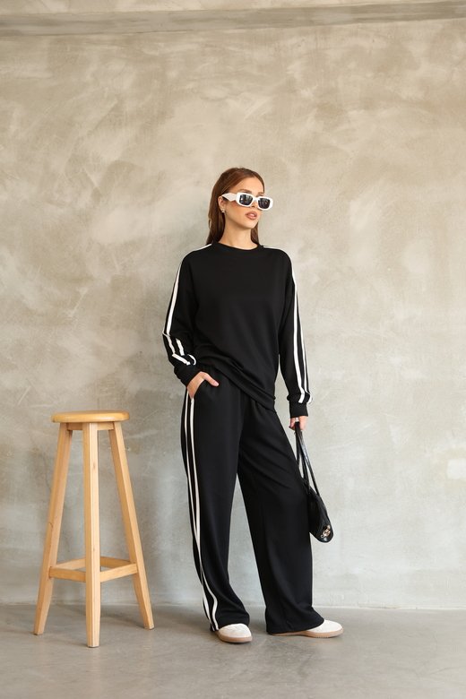 Şerit Detaylı Oversize Bol Paça Modal Kumaş Eşofman Takım
