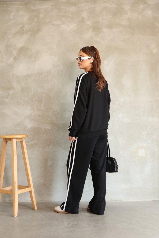 Şerit Detaylı Oversize Bol Paça Modal Kumaş Eşofman Takım