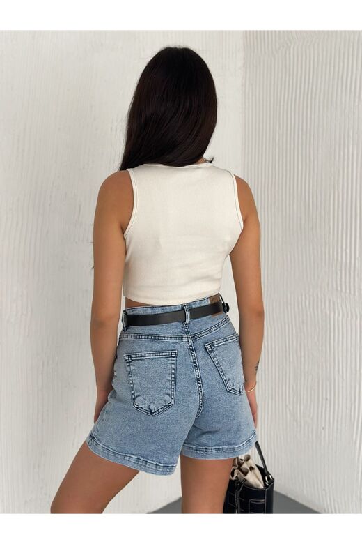 Crop Pamuklu Fitilli Esnek Halter Yaka Kaşkorse Kumaş Atlet