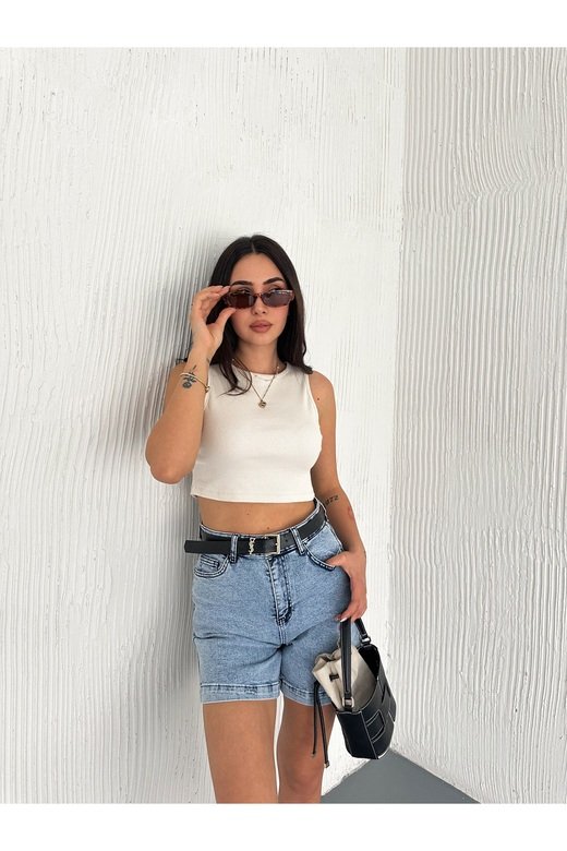 CROP PAMUKLU FİTİLLİ ESNEK HALTER YAKA KAŞKORSE KUMAŞ ATLET