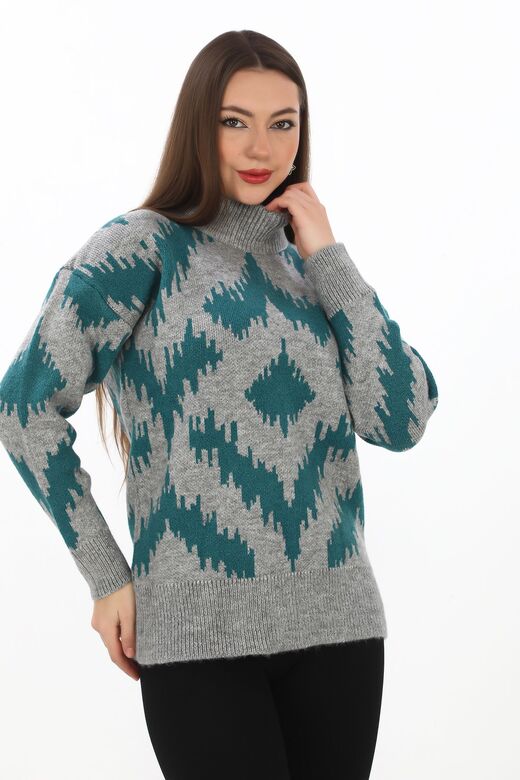 Oversize Örme Detaylı Balıkçı Yaka Yumuşak Triko Kazak