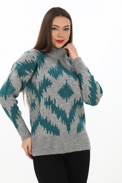 Oversize Örme Detaylı Balıkçı Yaka Yumuşak Triko Kazak