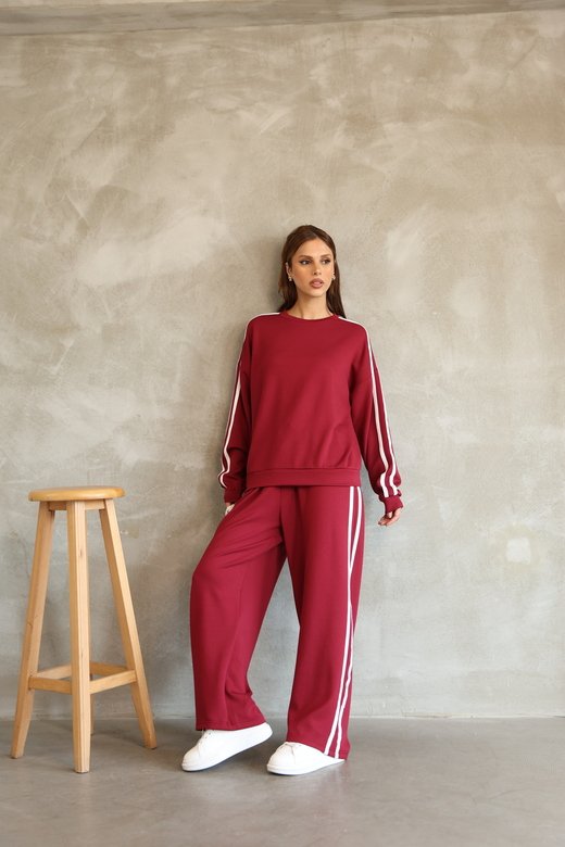 Şerit Detaylı Oversize Bol Paça Modal Kumaş Eşofman Takım