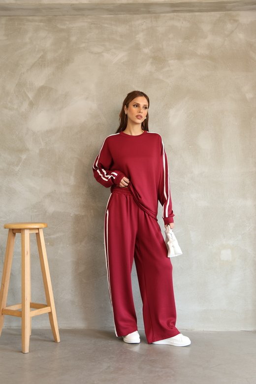 Şerit Detaylı Oversize Bol Paça Modal Kumaş Eşofman Takım