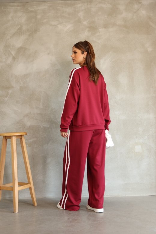 Şerit Detaylı Oversize Bol Paça Modal Kumaş Eşofman Takım