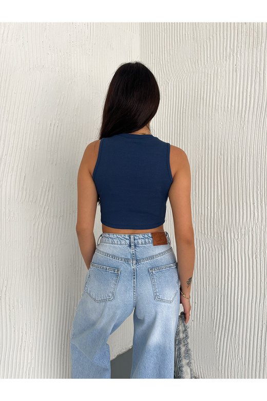 CROP PAMUKLU FİTİLLİ ESNEK HALTER YAKA KAŞKORSE KUMAŞ ATLET