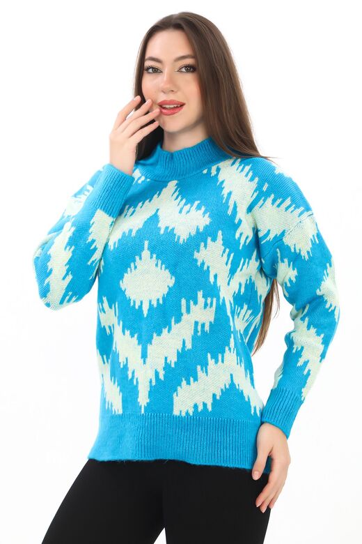 Oversize Örme Detaylı Balıkçı Yaka Yumuşak Triko Kazak