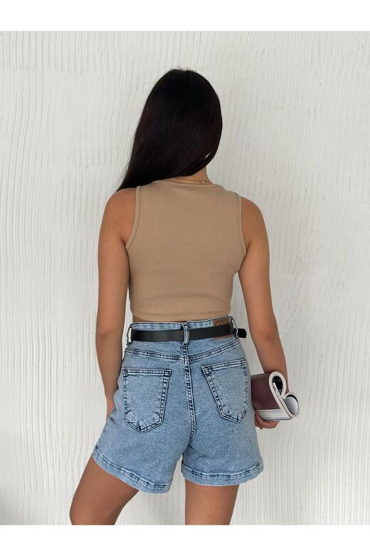 Crop Pamuklu Fitilli Esnek Halter Yaka Kaşkorse Kumaş Atlet
