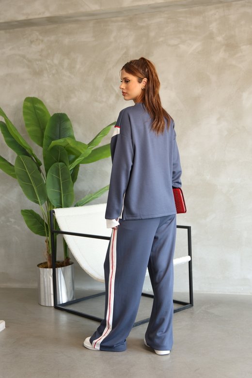 Garnili Biye Detaylı Oversize Geniş Paça Modal Kumaş Eşofman Takım