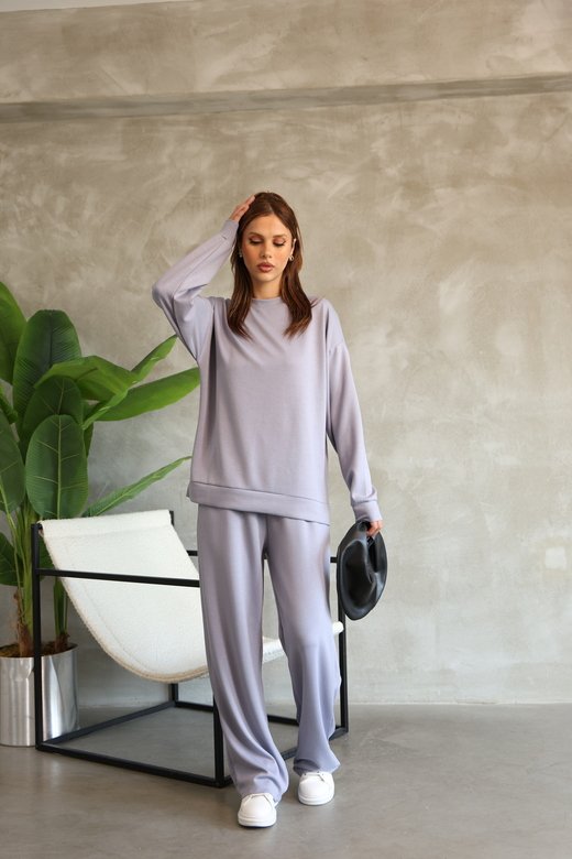 Oversize Bisiklet Yaka Geniş Paça Modal Kumaş Eşofman Takım
