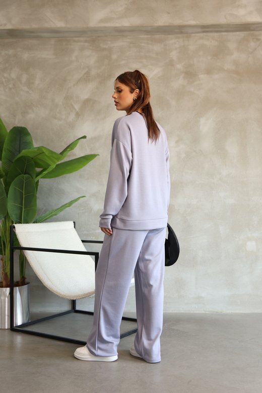 Oversize Bisiklet Yaka Geniş Paça Modal Kumaş Eşofman Takım