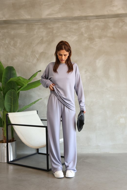 Oversize Bisiklet Yaka Geniş Paça Modal Kumaş Eşofman Takım