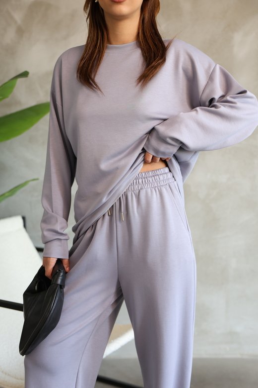 Oversize Bisiklet Yaka Geniş Paça Modal Kumaş Eşofman Takım