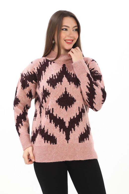 Oversize Örme Detaylı Balıkçı Yaka Yumuşak Triko Kazak