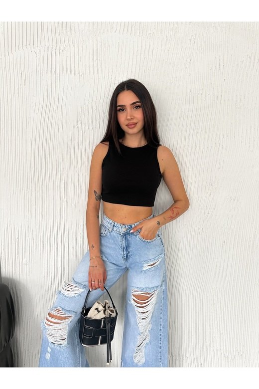 CROP PAMUKLU FİTİLLİ ESNEK HALTER YAKA KAŞKORSE KUMAŞ ATLET