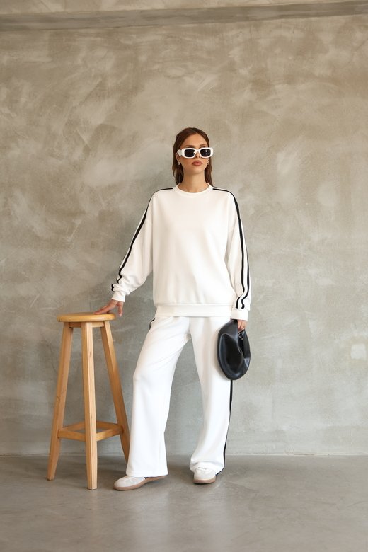 Şerit Detaylı Oversize Bol Paça Modal Kumaş Eşofman Takım