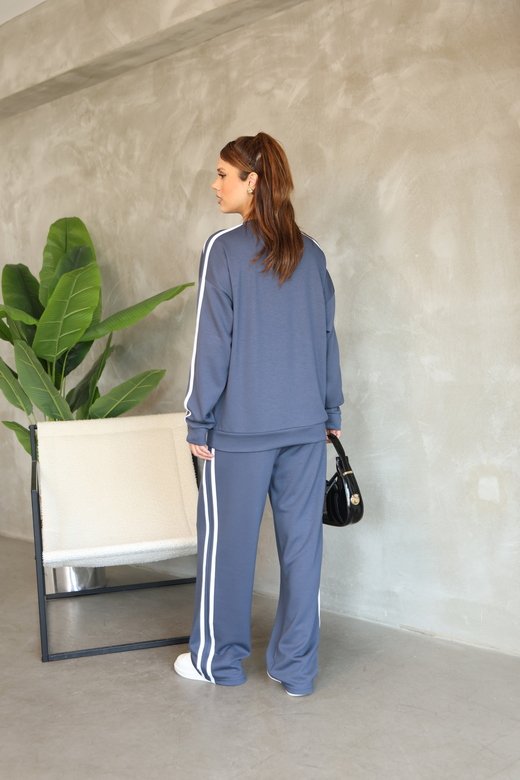 Şerit Detaylı Oversize Bol Paça Modal Kumaş Eşofman Takım