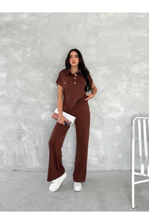 DÜĞMELİ POLO YAKA PAÇA YIRTMAÇLI MODAL KUMAŞ KISAKOL EŞOFMAN TAKIM