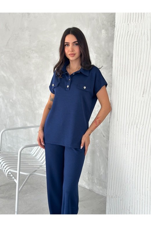DÜĞMELİ POLO YAKA PAÇA YIRTMAÇLI MODAL KUMAŞ KISAKOL EŞOFMAN TAKIM
