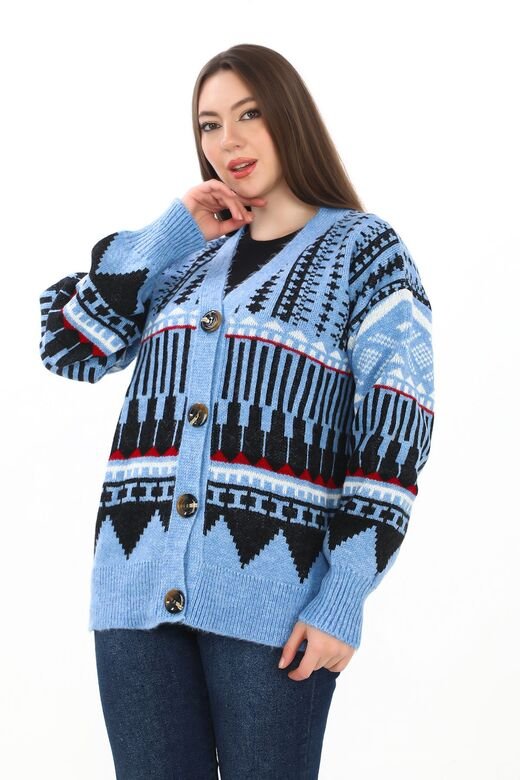 Oversize Düğmeli Örme Detaylı Triko Hırka