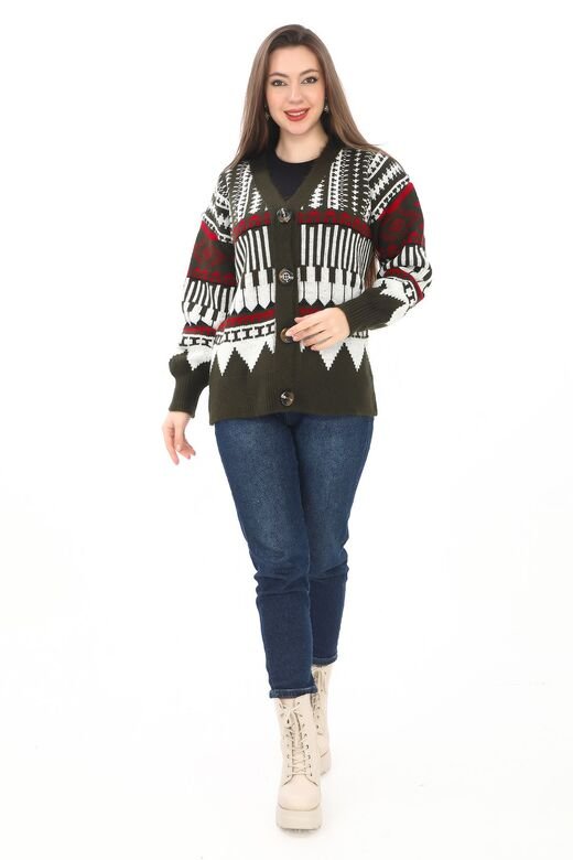 Oversize Düğmeli Örme Detaylı Triko Hırka