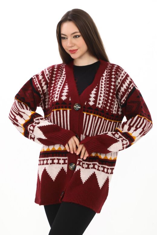 Oversize Düğmeli Örme Detaylı Triko Hırka