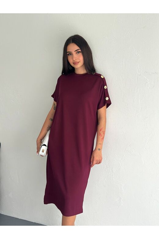 Süs Düğme Detaylı Yumuşak Doku Modal Kumaş Elbise