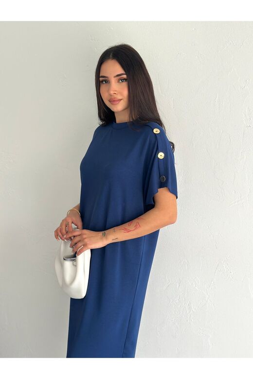 Süs Düğme Detaylı Yumuşak Doku Modal Kumaş Elbise