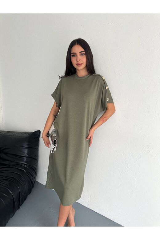 Süs Düğme Detaylı Yumuşak Doku Modal Kumaş Elbise