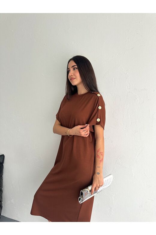 Süs Düğme Detaylı Yumuşak Doku Modal Kumaş Elbise