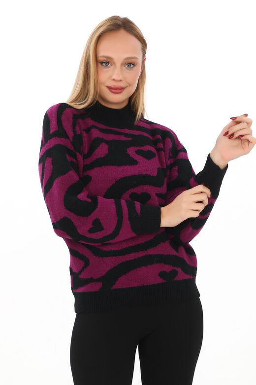Leopar Desen Oversize Balıkçı Yaka Triko Kazak