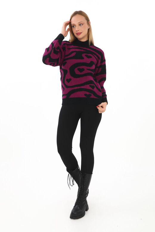 Leopar Desen Oversize Balıkçı Yaka Triko Kazak