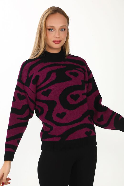 Leopar Desen Oversize Balıkçı Yaka Triko Kazak
