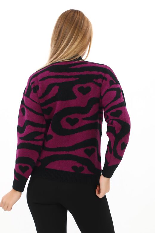Leopar Desen Oversize Balıkçı Yaka Triko Kazak
