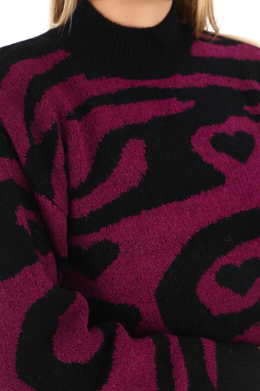Leopar Desen Oversize Balıkçı Yaka Triko Kazak