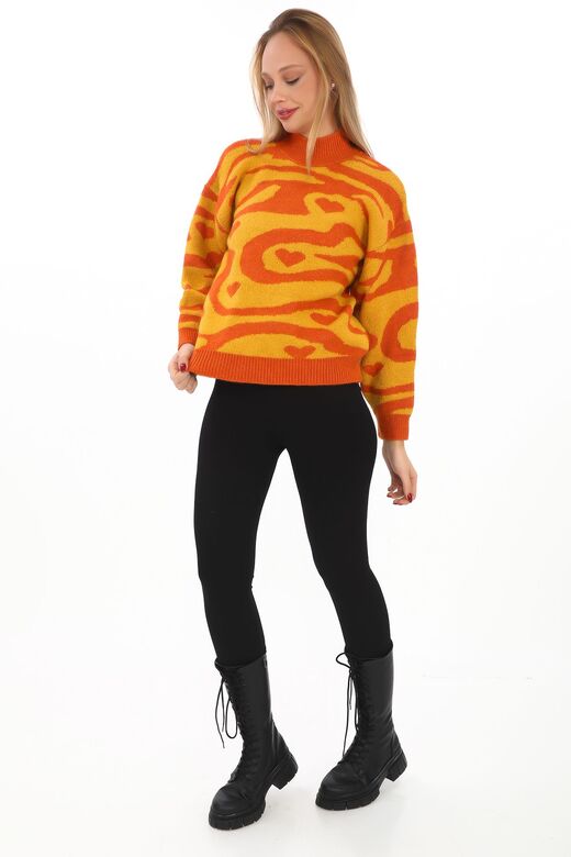 Leopar Desen Oversize Balıkçı Yaka Triko Kazak