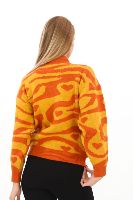 Leopar Desen Oversize Balıkçı Yaka Triko Kazak