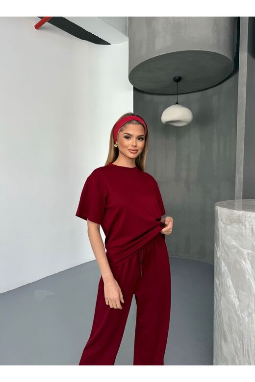 Yumuşak Doku Bisiklet Yaka Geniş Paça  Modal Kumaş  Eşofman Takım