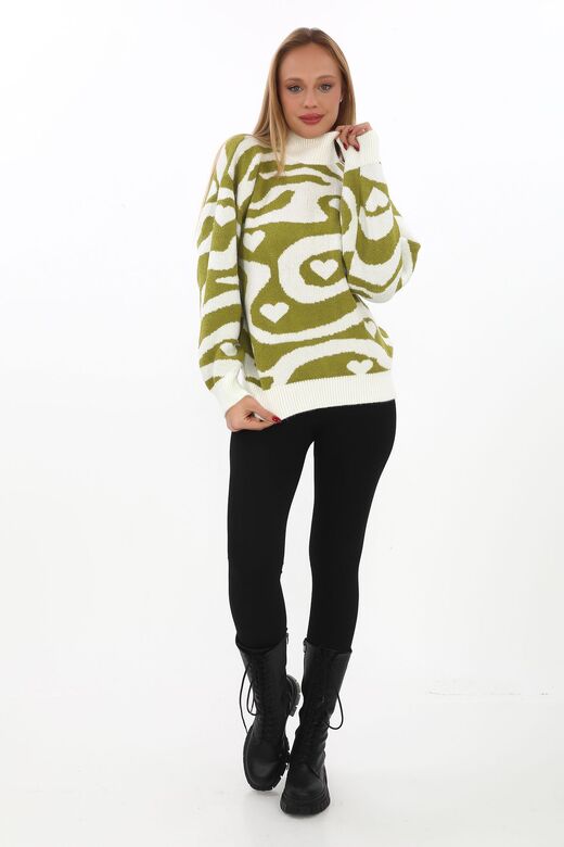 Leopar Desen Oversize Balıkçı Yaka Triko Kazak