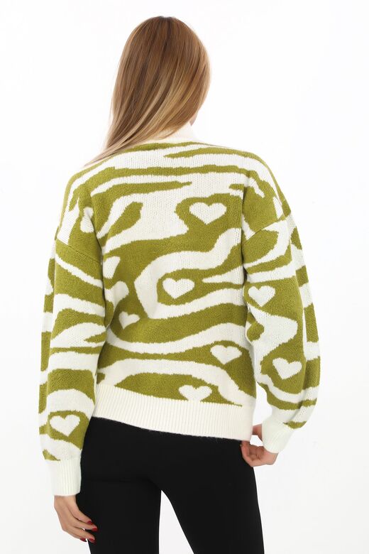 Leopar Desen Oversize Balıkçı Yaka Triko Kazak