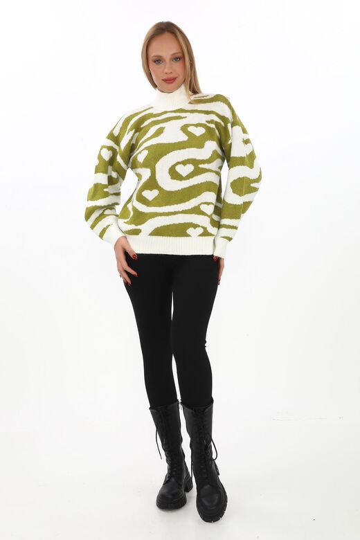 Leopar Desen Oversize Balıkçı Yaka Triko Kazak